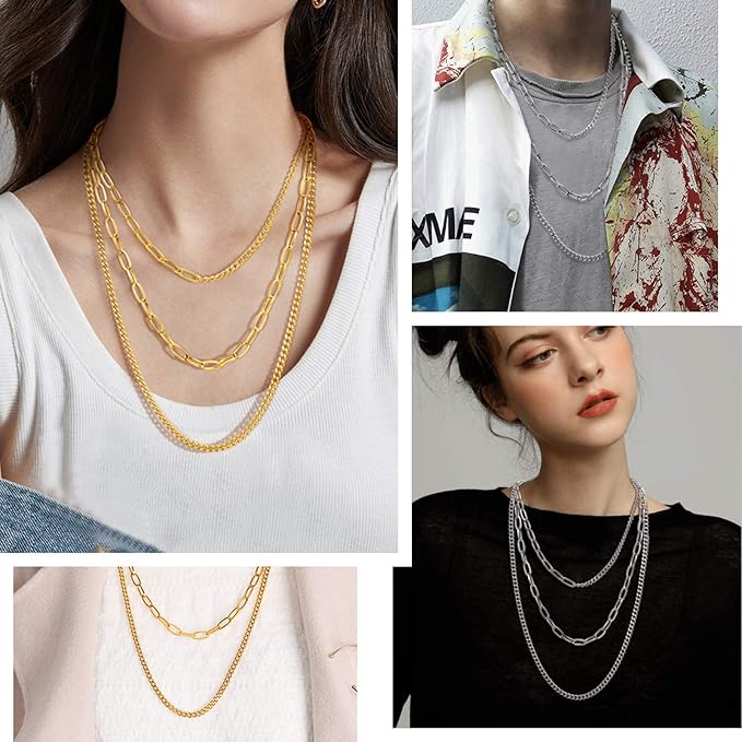 Triple-Layer Cuban Chain Necklace Set - 18/23/28 inch for Women