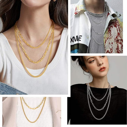 Triple-Layer Cuban Chain Necklace Set - 18/23/28 inch for Women