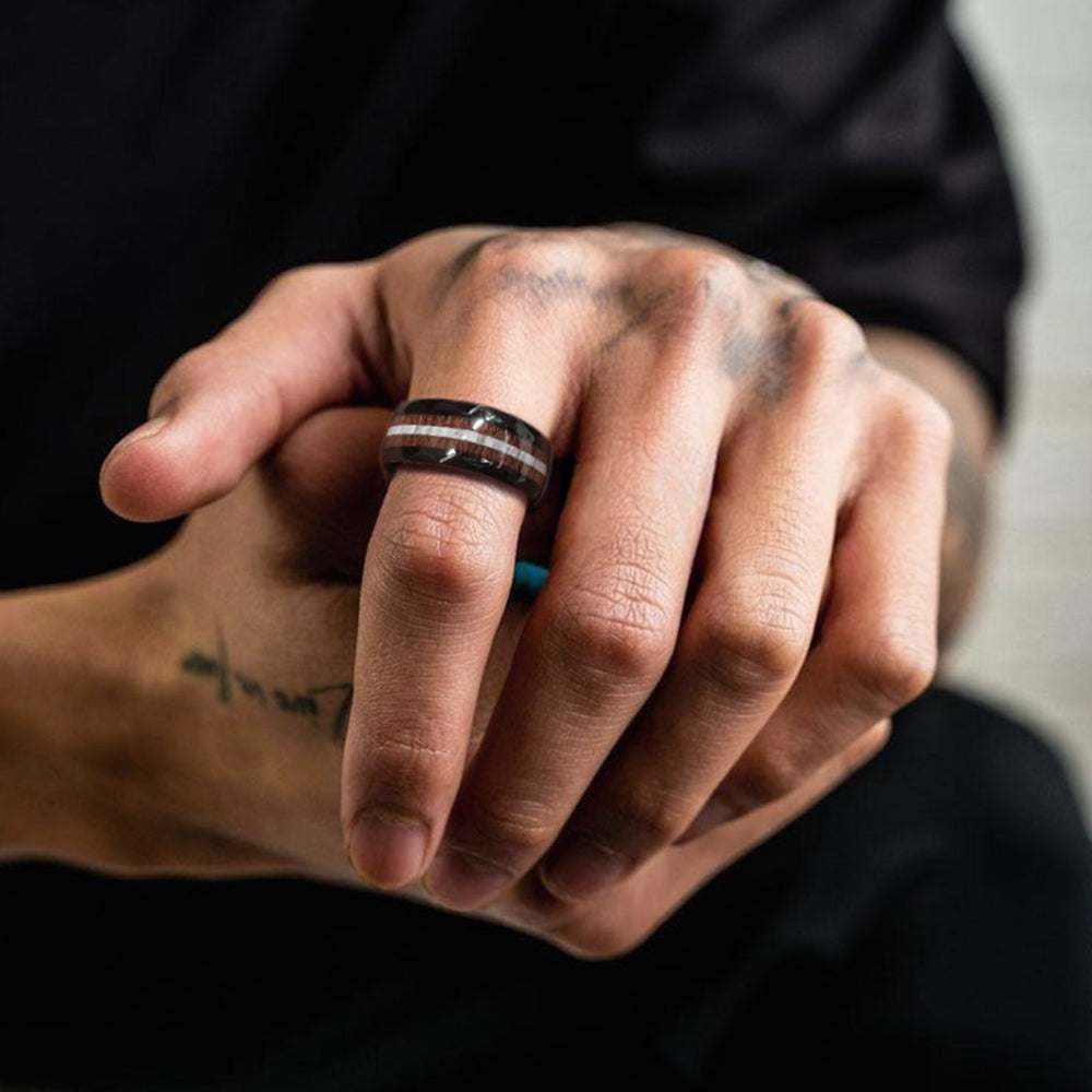 8mm Black Wooden Grain Inlay Wedding Band Ring for Men