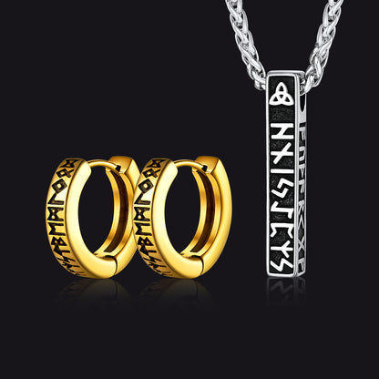 FaithHeart Viking Runes Norse Amulet Earrings Necklace Set FaithHeart Jewelry
