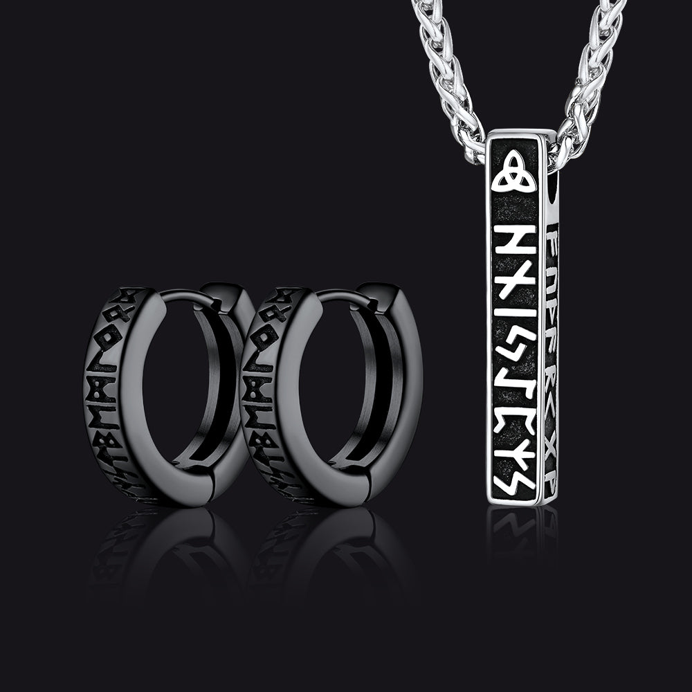 FaithHeart Viking Runes Norse Amulet Earrings Necklace Set FaithHeart Jewelry