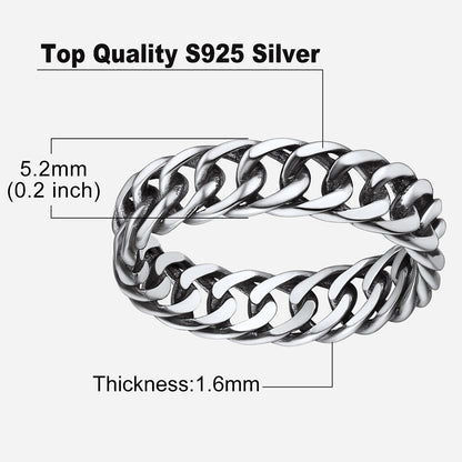 A silver chain-link ring with text labels indicating 5.2 mm width