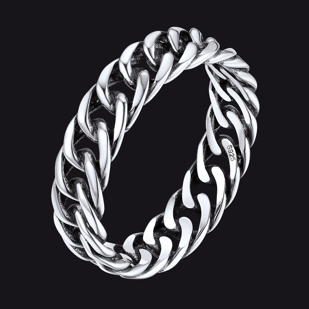 925 Sterling Silver Cuban Chain Ring for Men
