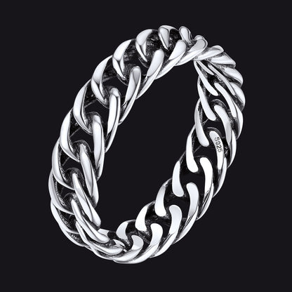 925 Sterling Silver Cuban Chain Ring for Men