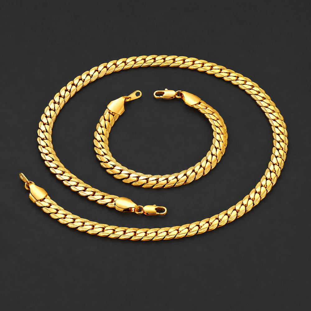 Gold 9MM Width Curb Chain & Bracelet Bundle Set, Gift for Father Men Husband