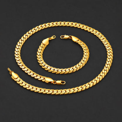 Gold 9MM Width Curb Chain & Bracelet Bundle Set, Gift for Father Men Husband