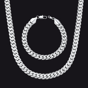 9MM Width Curb Chain & Bracelet Bundle Set, Gift for Father Men Husband