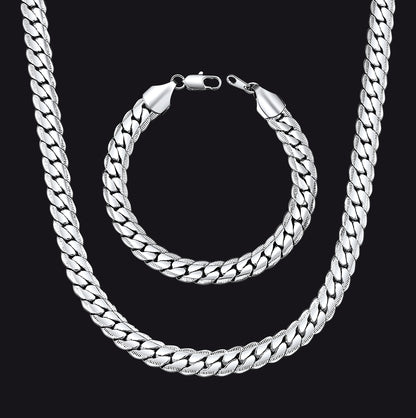 9MM Width Curb Chain & Bracelet Bundle Set, Gift for Father Men Husband