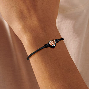 Personalized heart bracelet with photos, black PU leather