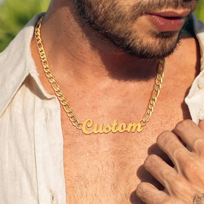 Men Wearing Personalized Nameplate Figaro Chain Necklace