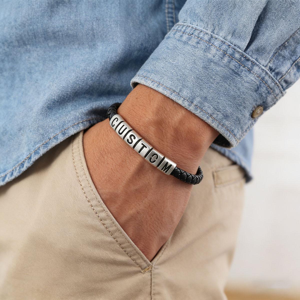 Customized Initial Beaded Leather Bracelet for Men Friendship Bracelet
