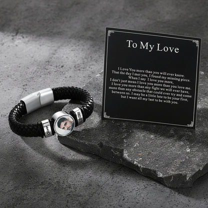 Custom engraved name beads on leather bracelet – personalized with multiple family names