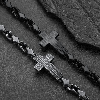 Geometric cross diamond cut chain links, detailed gothic bracelet for men