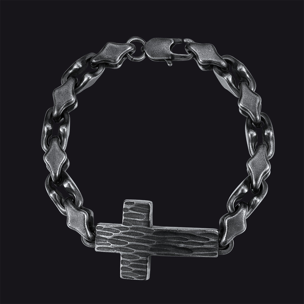 All Black Men's Cross Gothic Geometric Diamond Link Chain Bracelet