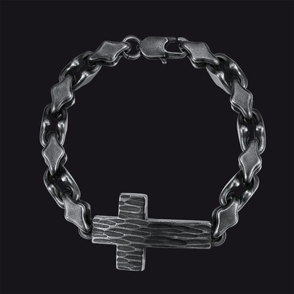 All Black Men's Cross Gothic Geometric Diamond Link Chain Bracelet