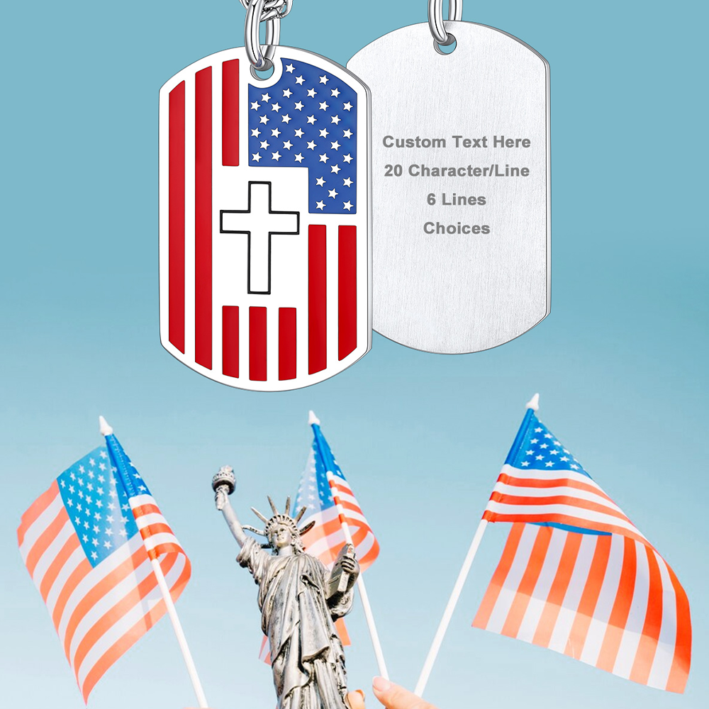 Faithheart American Flag Cross Custom Necklace for Men Women Boy