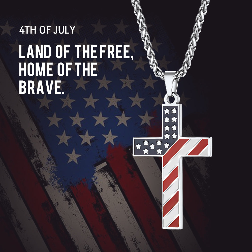 American Flag Cross Pendant Necklace