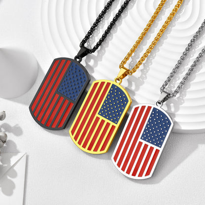 FaithHeart Military Colorful American Flag Stainless Steel Picture Custom Tag Necklace FaithHeart