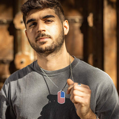 Engraved American Flag Dog Tags Necklace for Men