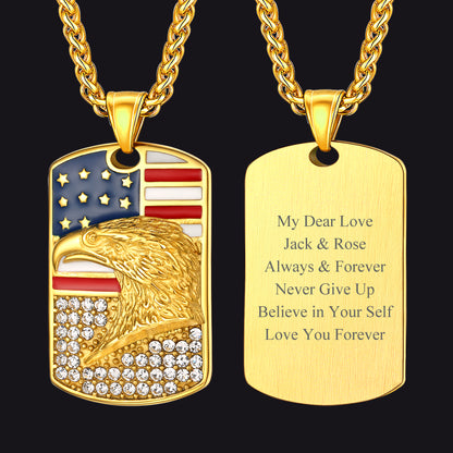 Collier avec plaque d'identité gravée du drapeau américain pour homme et femme