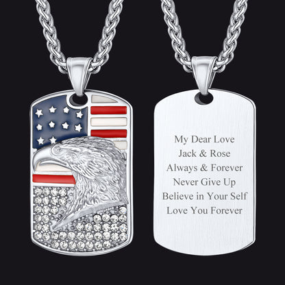 Collier avec plaque d'identité gravée du drapeau américain pour homme et femme