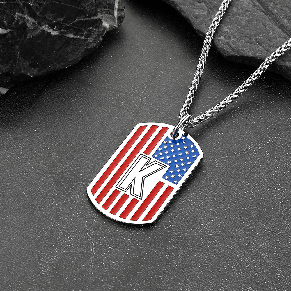 Faithheart American Flag Letter Initial Necklace for Men Women