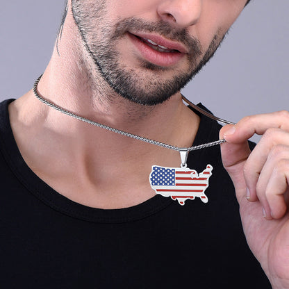 American Flag Map Necklace Pendant for Men