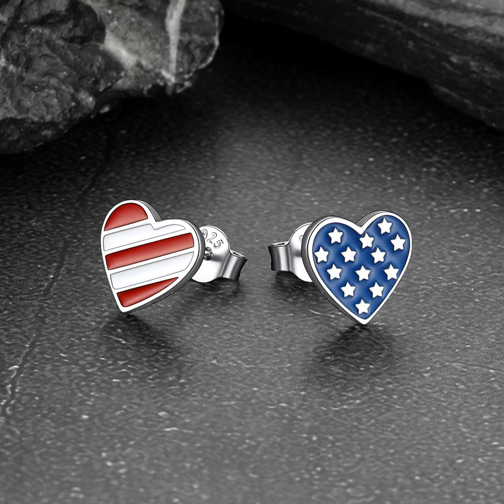 4th of July Heart Earrings American Flag Studs for Men Women