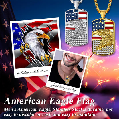 Collier avec plaque d'identité gravée du drapeau américain pour homme et femme