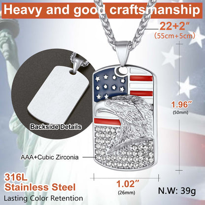 Collier avec plaque d'identité gravée du drapeau américain pour homme et femme