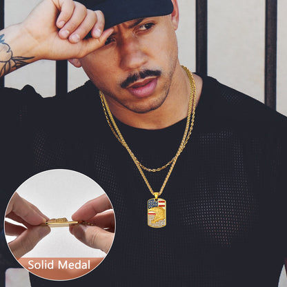 Collier avec plaque d'identité gravée du drapeau américain pour homme et femme