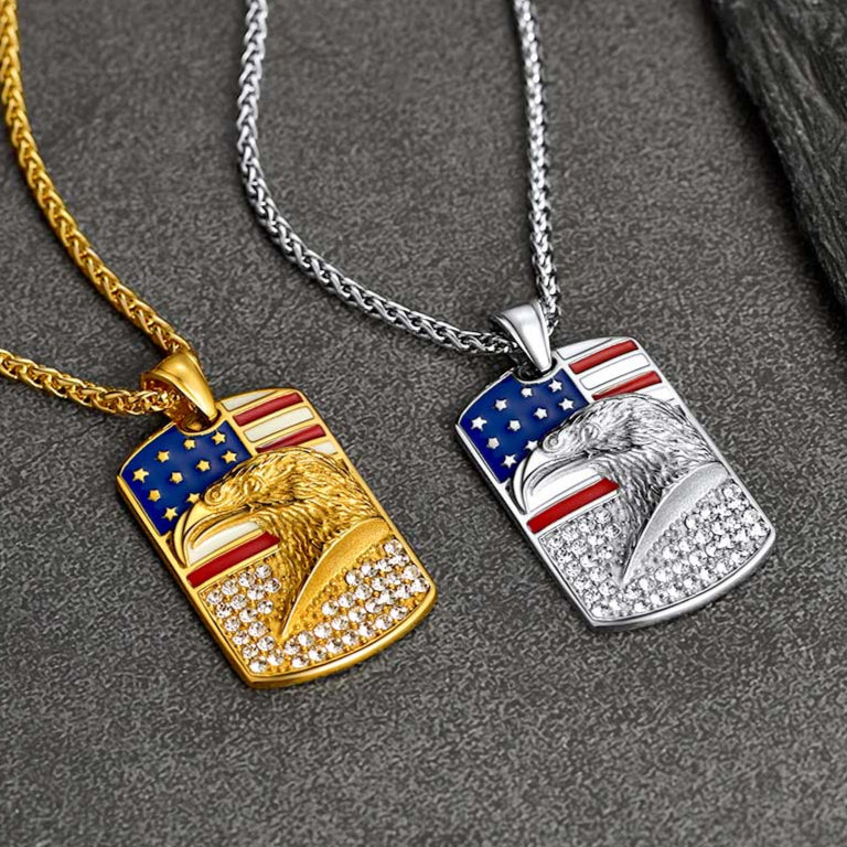 FaithHeart American Eagle Flag Pendant Necklace Stainless Steel Patriotic Jewelry FaithHeart