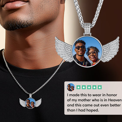 Personalized Angel Wings Picture Necklace Memorial Gift for Men Women