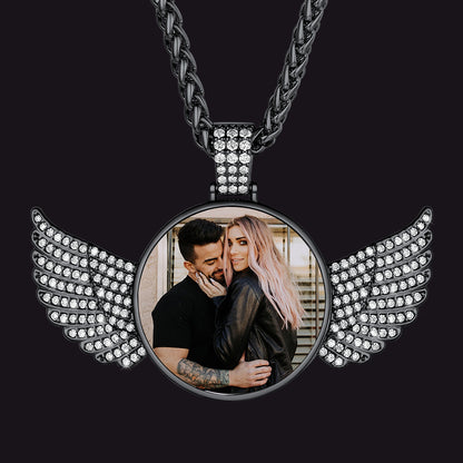 Personalized Angel Wings Picture Necklace Memorial Gift for Men Women