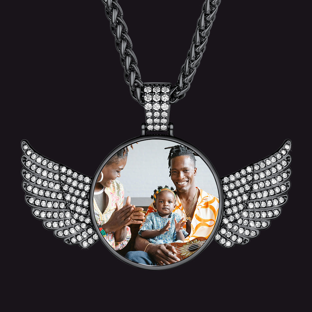 Personalized Angel Wings Picture Necklace with CZ Gift for Men Women