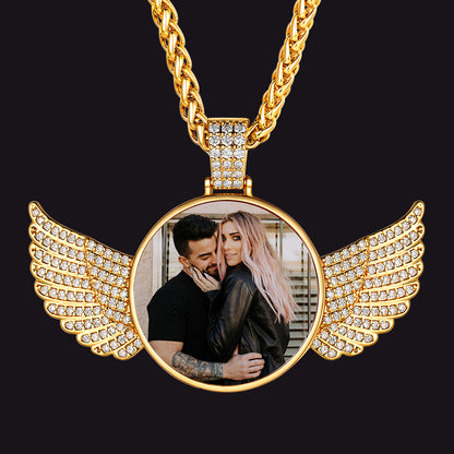 Personalized Angel Wings Picture Necklace Memorial Gift for Men Women