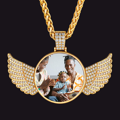 Personalized Angel Wings Picture Necklace with CZ Gift for Men Women