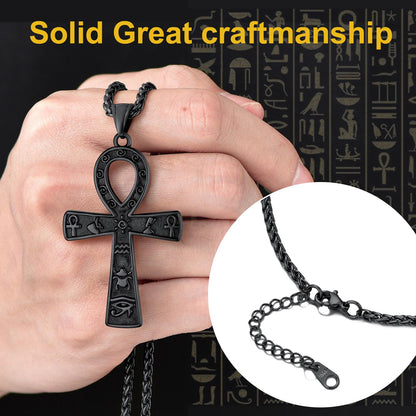 Egyptian Ankh Cross Necklace Pendant With Hieroglyphic For Men