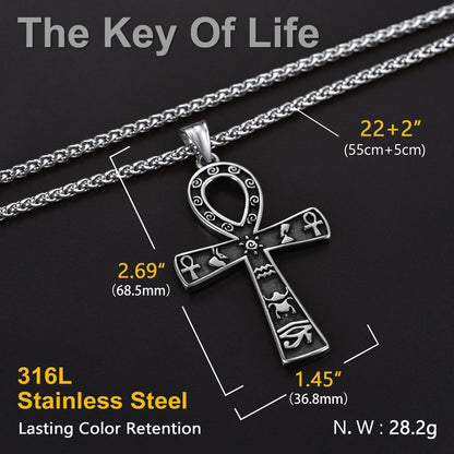 Egyptian Ankh Cross Necklace Pendant With Hieroglyphic For Men