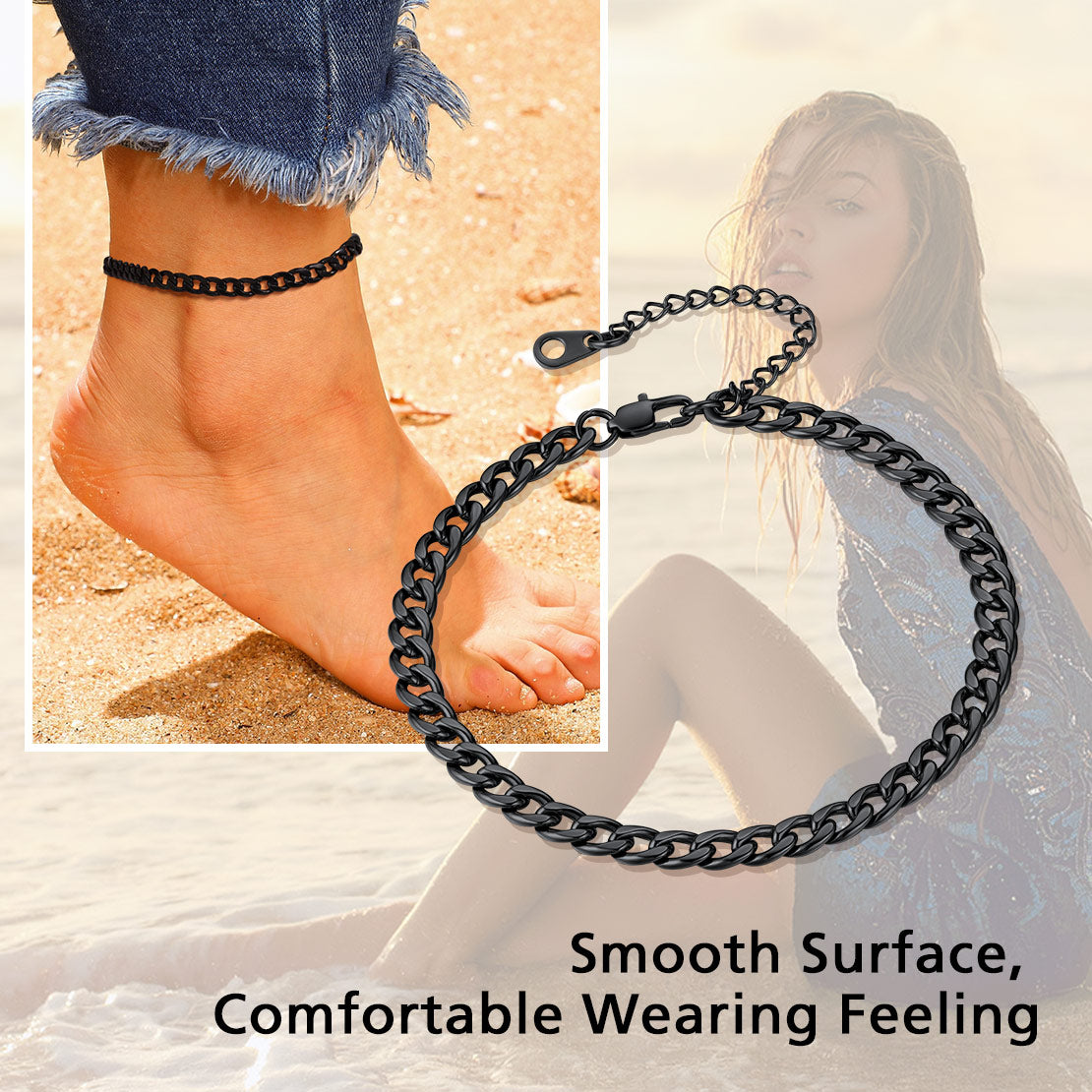 Ankle Cuban Chain Bracelets for Women or Girls Beach Foot Jewelry