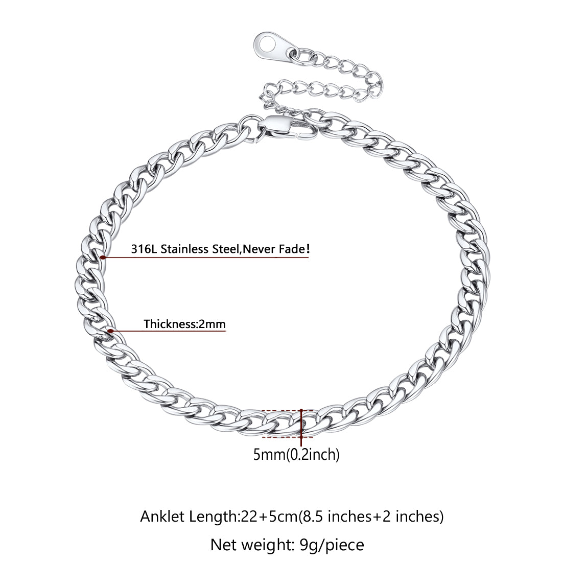 Ankle Cuban Chain Bracelets for Women or Girls Beach Foot Jewelry