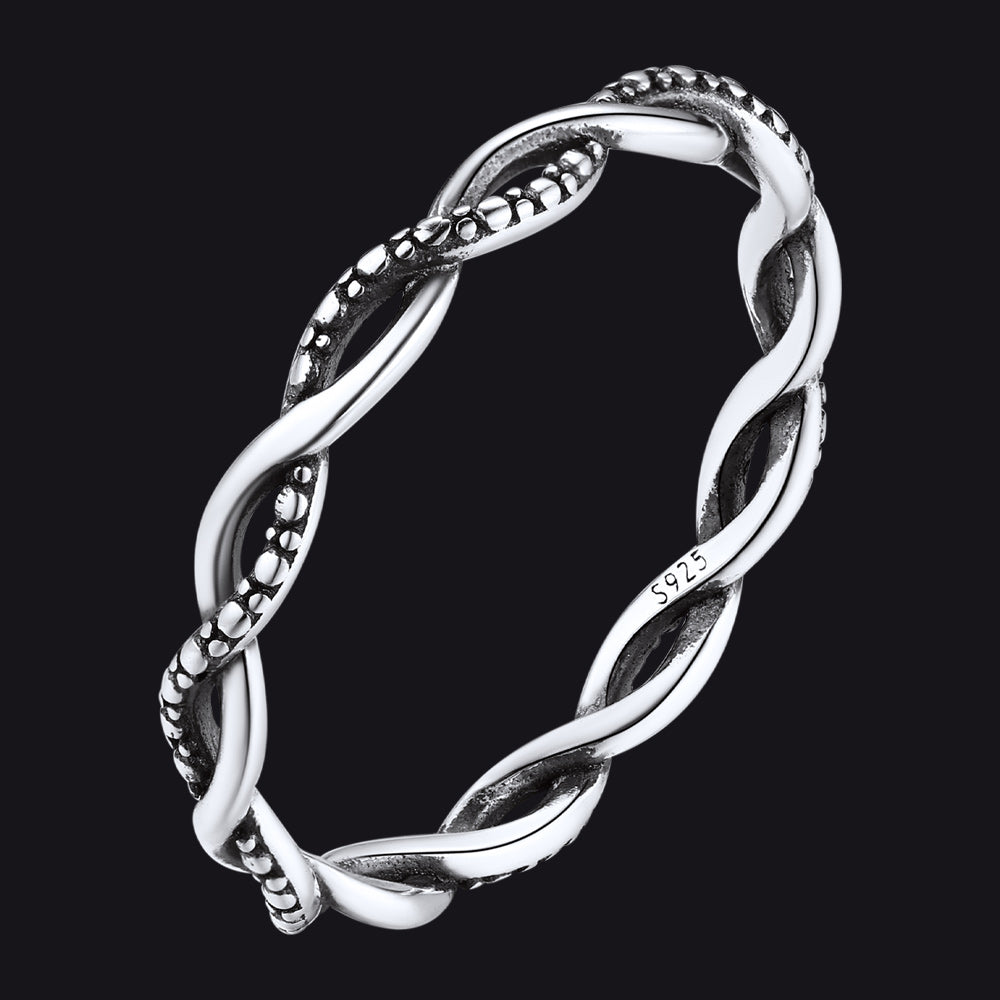 925 Sterling Silver 2.8mm Wide Antique Silver Stack Twist Ring for Women
