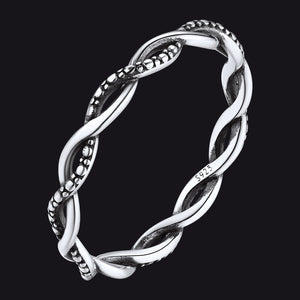 925 Sterling Silver 2.8mm Wide Antique Silver Stack Twist Ring for Women