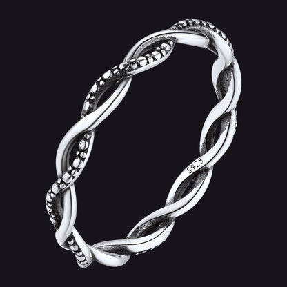 925 Sterling Silver 2.8mm Wide Antique Silver Stack Twist Ring for Women