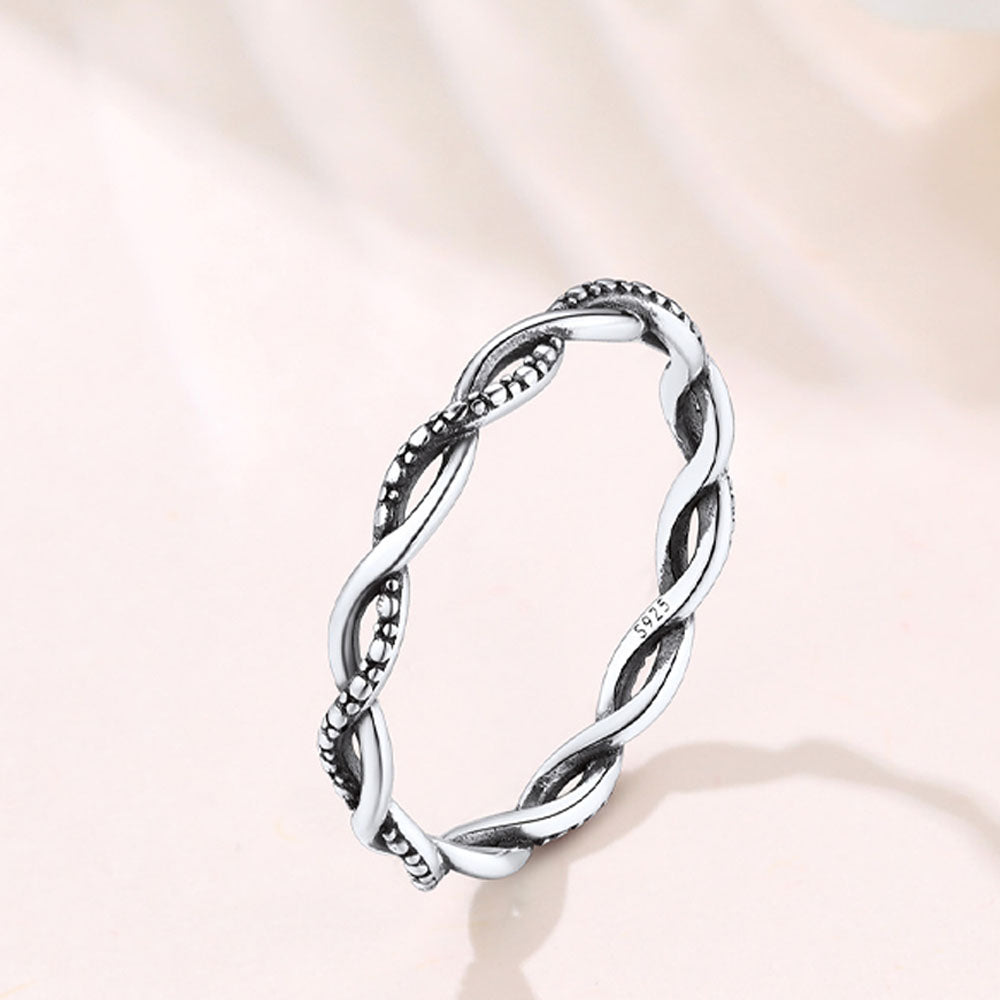 925 Sterling Silver 2.8mm Wide Antique Silver Stack Twist Ring for Women