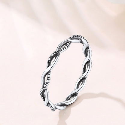 925 Sterling Silver 2.8mm Wide Antique Silver Stack Twist Ring for Women