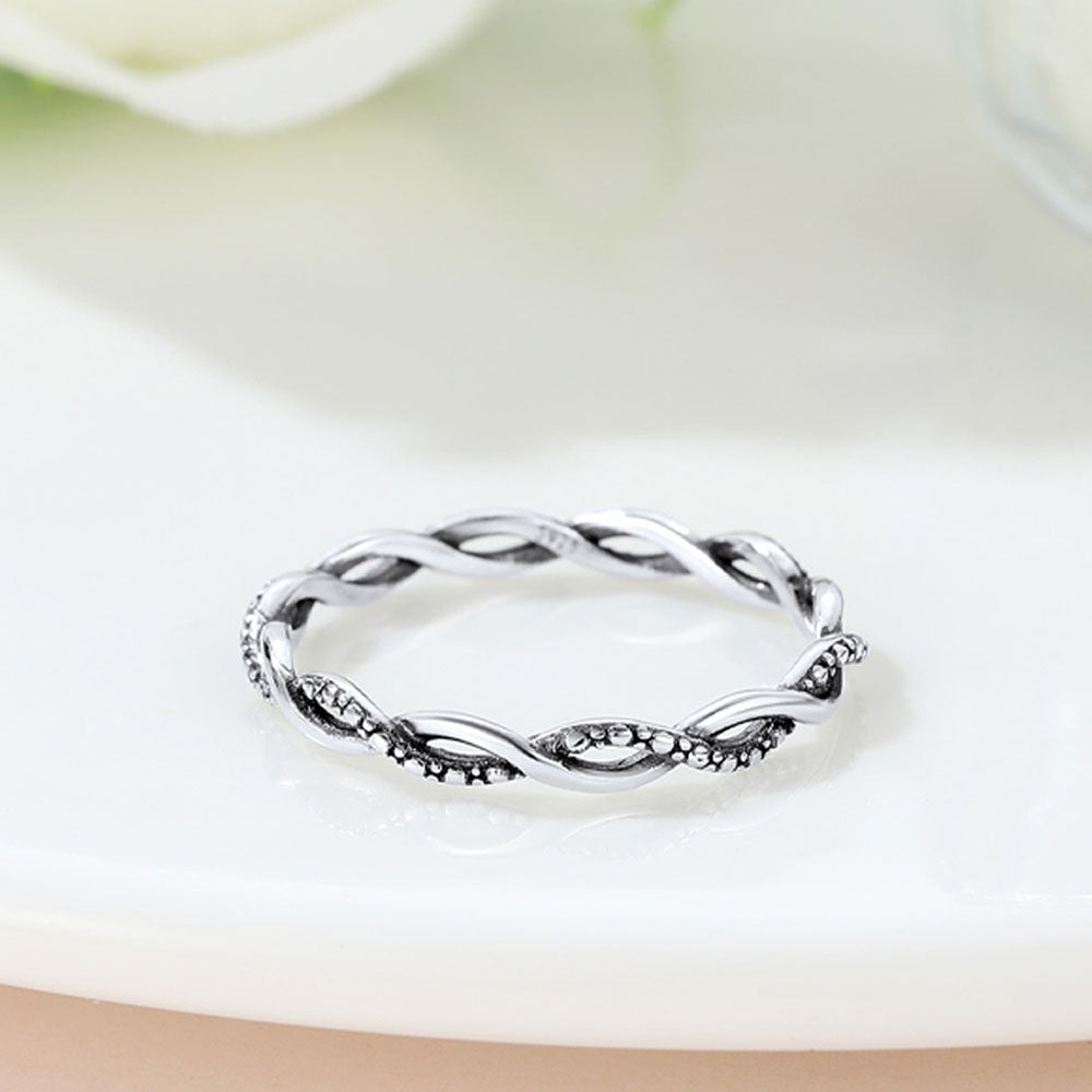 925 Sterling Silver 2.8mm Wide Antique Silver Stack Twist Ring for Women