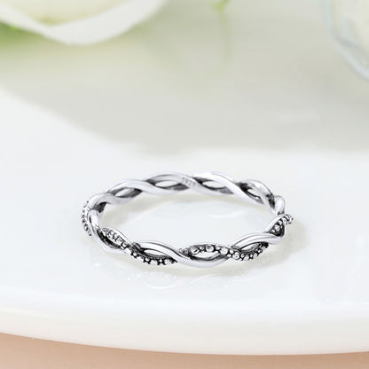 925 Sterling Silver 2.8mm Wide Antique Silver Stack Twist Ring for Women
