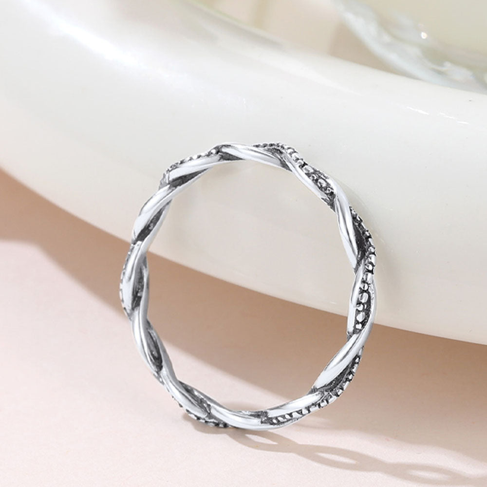 925 Sterling Silver 2.8mm Wide Antique Silver Stack Twist Ring for Women