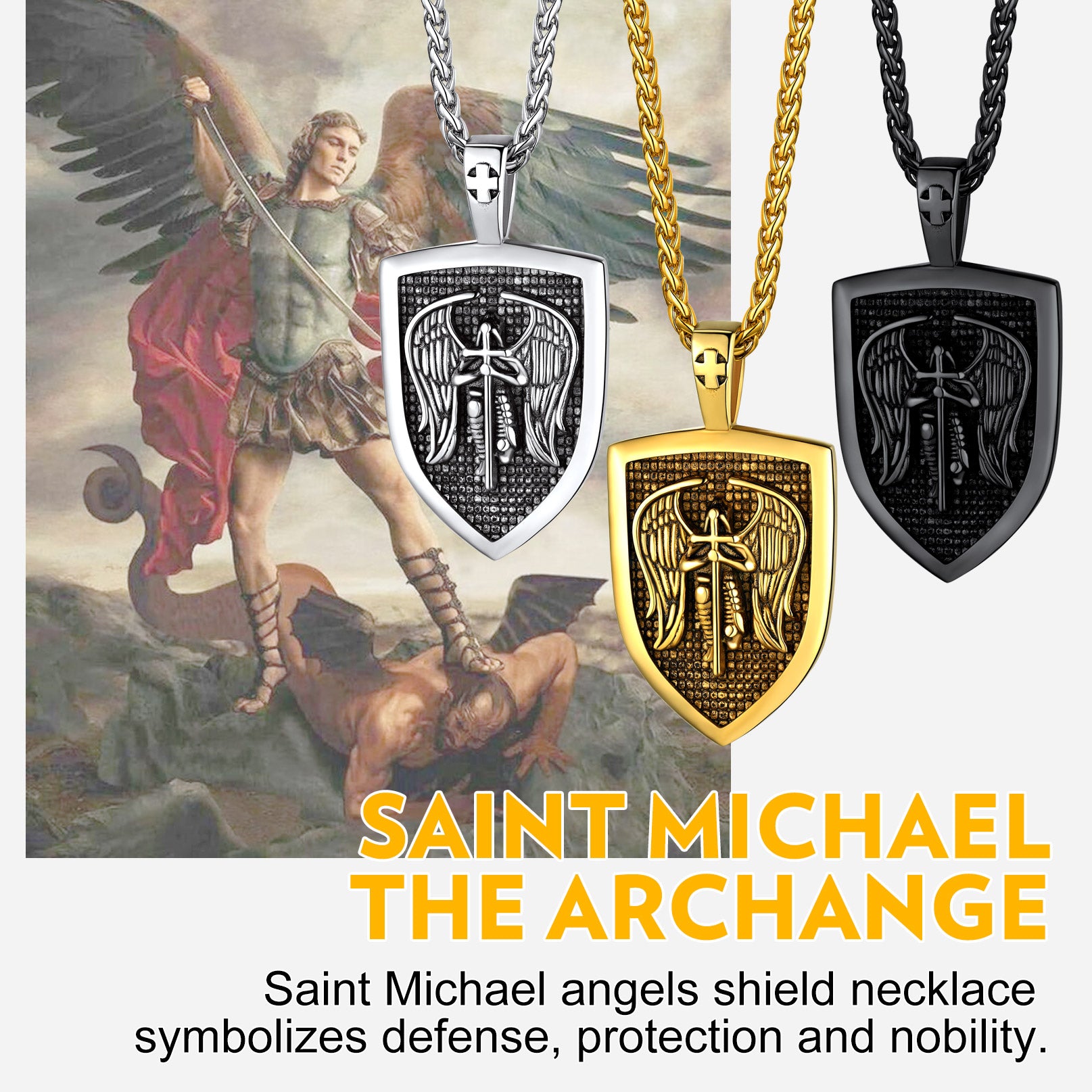 FaithHeart Shield Archangel St. Michael Protection Necklace For Men FaithHeart